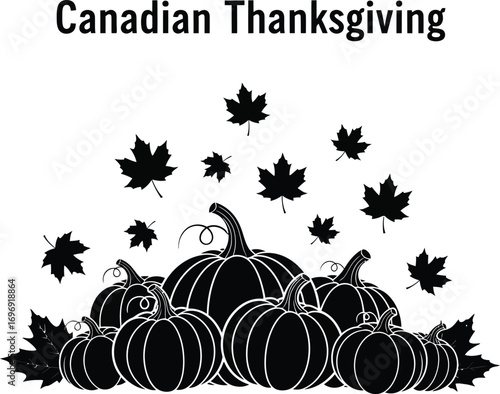 Silhouette of canadian thanksgiving with pumpkins and maple leaves for festive celebration