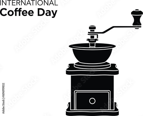 International coffee day vector illustration with coffee grinder