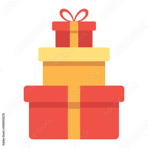Stack of three gift boxes, a colorful and festive illustration of presents for any celebration, perfect for holiday cards and party invitations