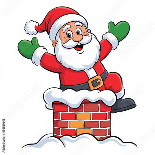Santa claus sliding down a chimney, a festive illustration for christmas, perfect for holiday greetings and seasonal promotions