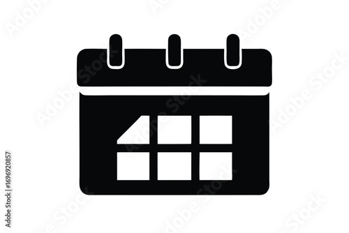 Black Minimalist Calendar Icon with Days, Simple Date Tracker for Organizing Schedules