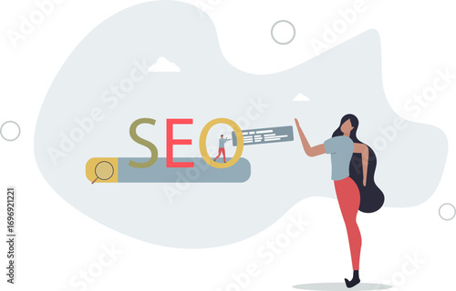 SEO, search engine optimization to help website reach top ranking in search result page, promote website or communication concept.life and employment of people.