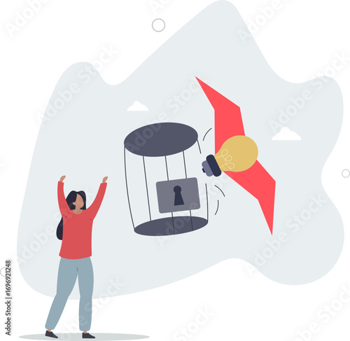 Free your mind and let creativity idea and imagination fly, mindfulness thinking, break free to get solution for business problem concept.life and employment of people.