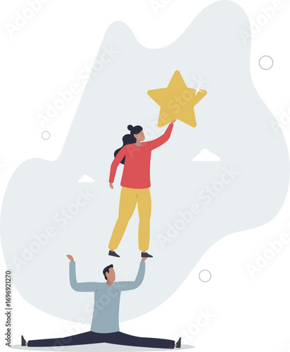 Reach for the star, teamwork or support to achieve business goal, partnership or manager mentorship to help success concept.life and employment of people.