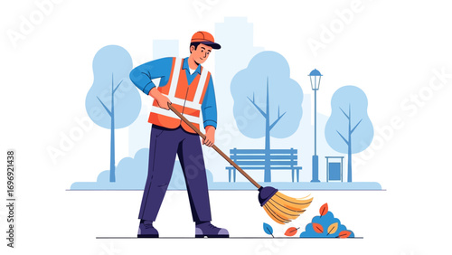 A Community's Sentinel: A dedicated street sweeper diligently cleans up the city streets. This artwork captures the essence of urban life and the importance of public service.