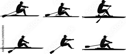 Silhouette Sequence of a Rower in Different Rowing Positions on Water Sport Kayak Canoe Boat for Fitness and Training