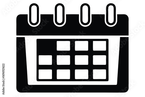 Simple Black and White Calendar Icon with Weekday Grid and Top Rings Design