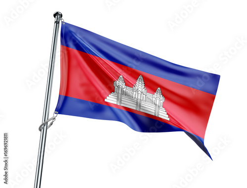 Cambodia flag with Angkor Wat and blue red