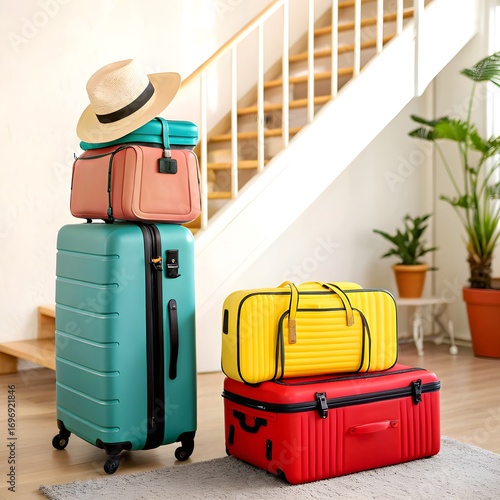 Colorful luggage sets for travel vacations and business trips packing
