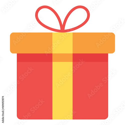 A vibrant red gift box with a cheerful orange ribbon, , perfect for birthdays, holidays, and special occasions, conveying joy and celebration