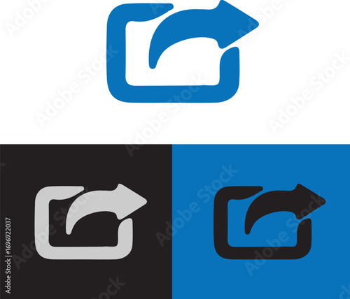 Create a sleek, modern brand for Outbox, a service that simplifies and secures the transfer of digital information. The logo, an arrow exiting a box, should visually represent efficient sharing and de