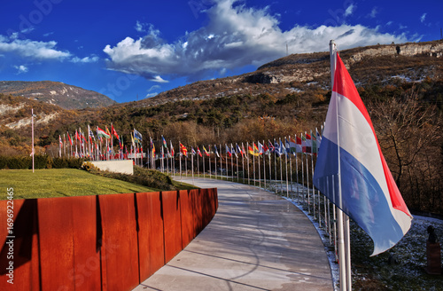 Flags waving in Rovereto.