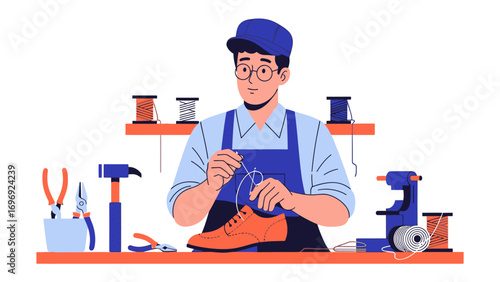 The Cobbler's Craft: A detailed illustration captures a skilled artisan, meticulously crafting a shoe. A scene of craftsmanship and dedication.