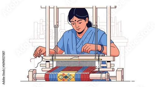 Weaving artistry: A skilled weaver at work, meticulously crafting intricate textiles with precision and passion, showcasing the beauty of traditional craft and cultural heritage.