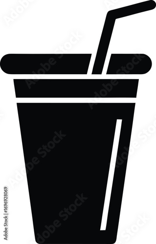 Simple Black and White Graphic of a Drink Cup with Straw, A Refreshing and Thirst Quenching Beverage Icon