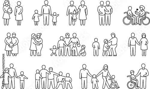 Diverse family silhouettes in sketchy line art style featuring inclusion and accessibility