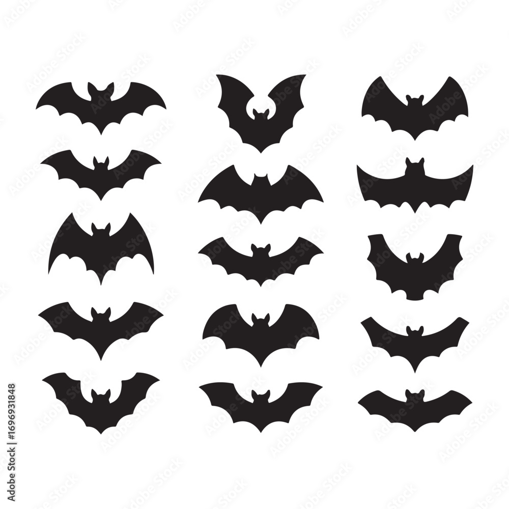 Obraz premium Black Bat Silhouettes on White Spooky Row for Halloween Decoration and Design