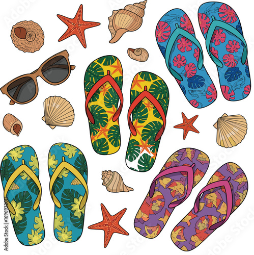 Tropical Flip-Flops with Summer Beach Props