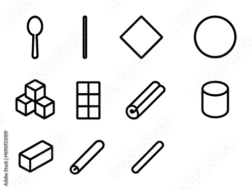 Hot Chocolate Icons. Outline icon set of Hot chocolate accessories: spoon, straw, napkin, coaster, sugar cubes