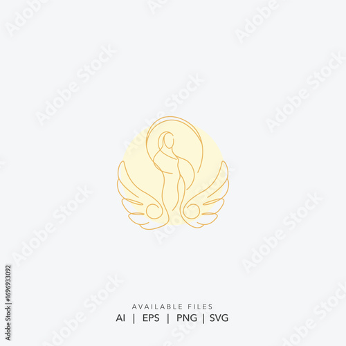 Minimalist golden woman face line art logo for a beauty and cosmetics brand, Elegant line art female portrait logo for a fashion boutique or a salon