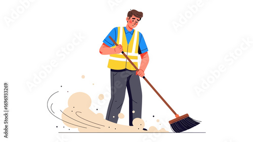 Street Cleaning Task: An illustration that portrays a diligent individual, diligently sweeping the street with a broom. The visual captures the essence of community service.