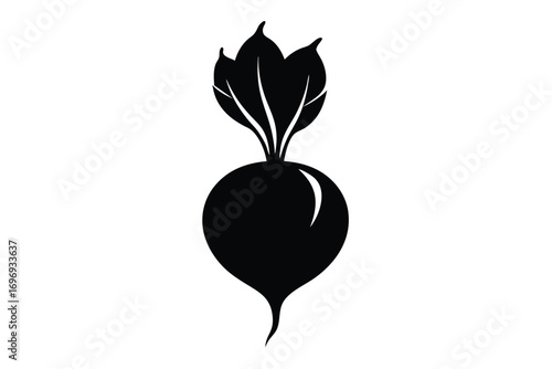 Black Silhouette of a Root Vegetable with Leaves Beet, Radish, or Turnip