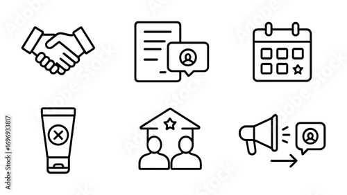 Influencer Collaboration Icons. Outline icon set of Influencer and personal brand collaboration: partnership