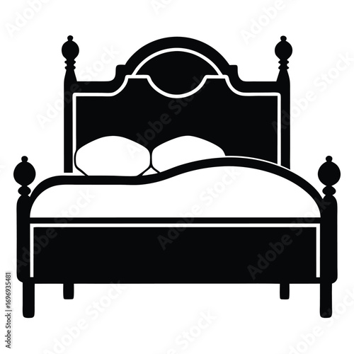 Elegant Bed Silhouette with Arched Headboard and Pillows for Bedroom Design