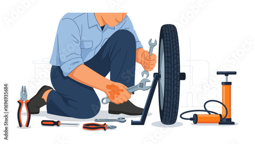 Wheel Repair Expertise: A skilled mechanic meticulously repairs a car wheel, showcasing precision and problem-solving acumen.