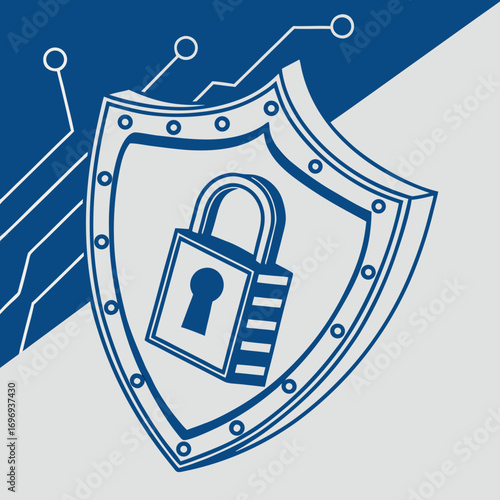 Cybersecurity shield with digital lock vector