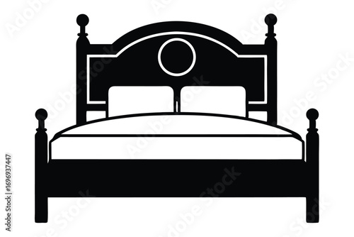 Black Silhouette of a Bed with Pillows and Ornate Posts and Headboard