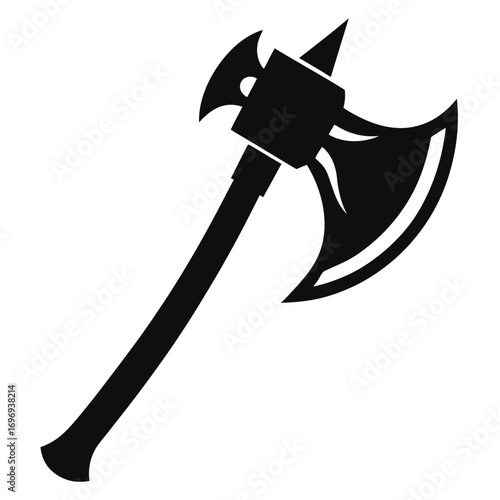 Black Silhouette Illustration of a Double Bladed Battle Axe Weapon With Spike