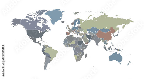 Minimalist world map vector with editable country borders, designed for infographics, travel, education, and global business projects.