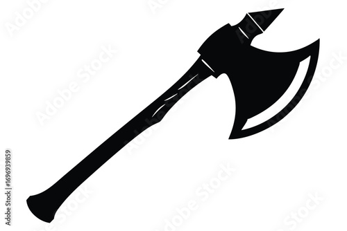 Silhouette of a Medieval Bearded Axe with Sharp Blade and Wooden Handle Design