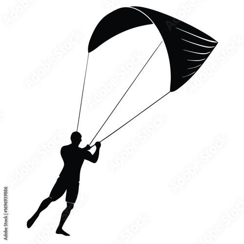 Kitesurfer launching kite into the sky on white background