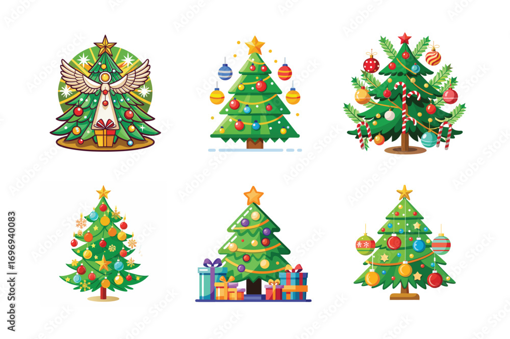Fototapeta premium Christmas Tree vector icon set on white background