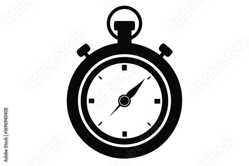 Vector Illustration Depicting a Classic Black Stopwatch, Indicating Timing and Urgency in Design