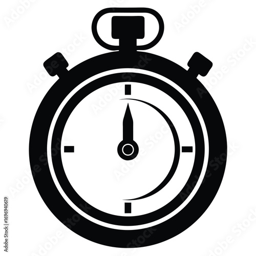 Black Silhouette Vector Illustration of a Classic Stopwatch Timing Device with Inner Dial