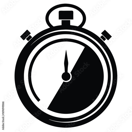 Black and White Stopwatch Icon Graphic Displaying Time Elapsed in Minimalist Style