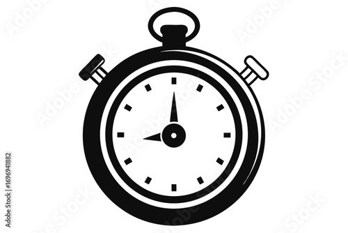 Black Silhouette Graphic of a Vintage Stopwatch Displaying the Time Around Eight O'clock