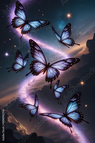 Surreal Obsidian Butterfly Storm in Cosmic Sky – HDR Cinematic Fantasy Illustration