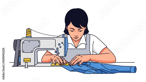 Crafting Creativity: A skilled artisan meticulously operates a sewing machine, creating garment