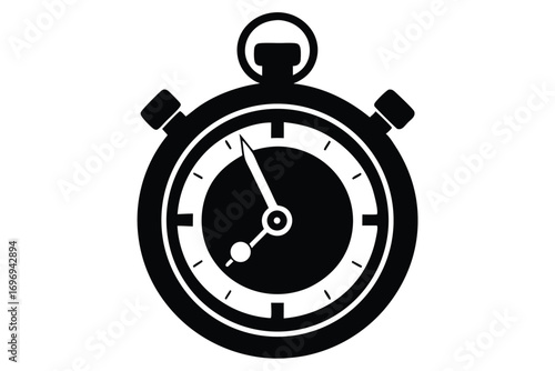 Isolated black stopwatch illustration showing time passing with its iconic design elements and circular shape