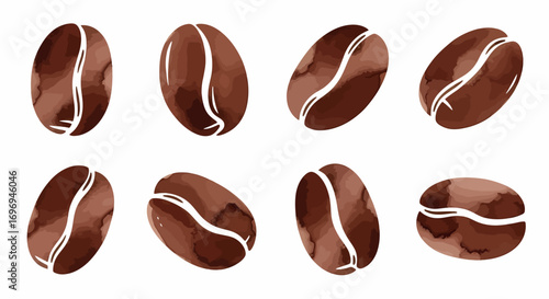 Watercolor Coffee Bean Illustrations Minimalist Designs for Beverages and Food