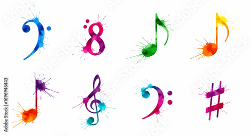 Colorful Watercolor Musical Notes A Vibrant Collection of Musical Symbols