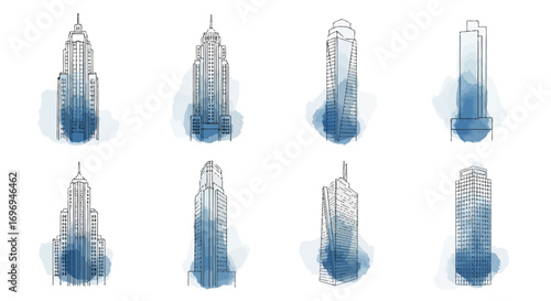 Eight Watercolor Architectural Designs A Minimalist Building Set