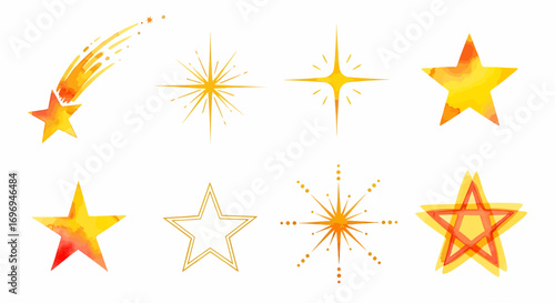 Watercolor Star Designs A Pack of Eight Minimalist Celestial Icons in Various Styles