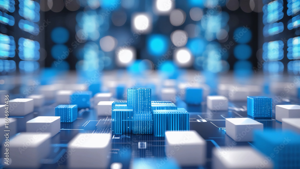 Obraz premium Abstract Data Cube Background – Big Data Storage, Information Servers, Data Science, and Advanced Computer Algorithms Vector Illustration