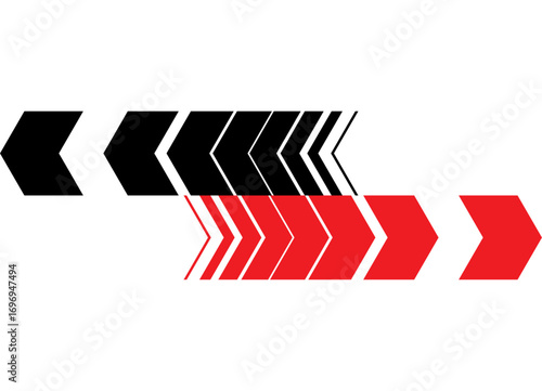 Red and black vector arrows in different directions on a white background. Sports pattern. Pointer, direction. Vector background. Navigation