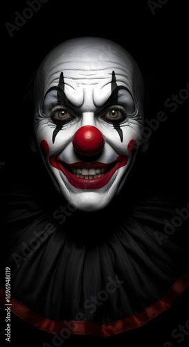 Scary clown smiling in the darkness on halloween night
